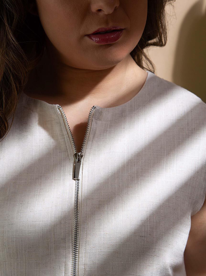 Quarter Zipper Linen Maxi Dress Image 5