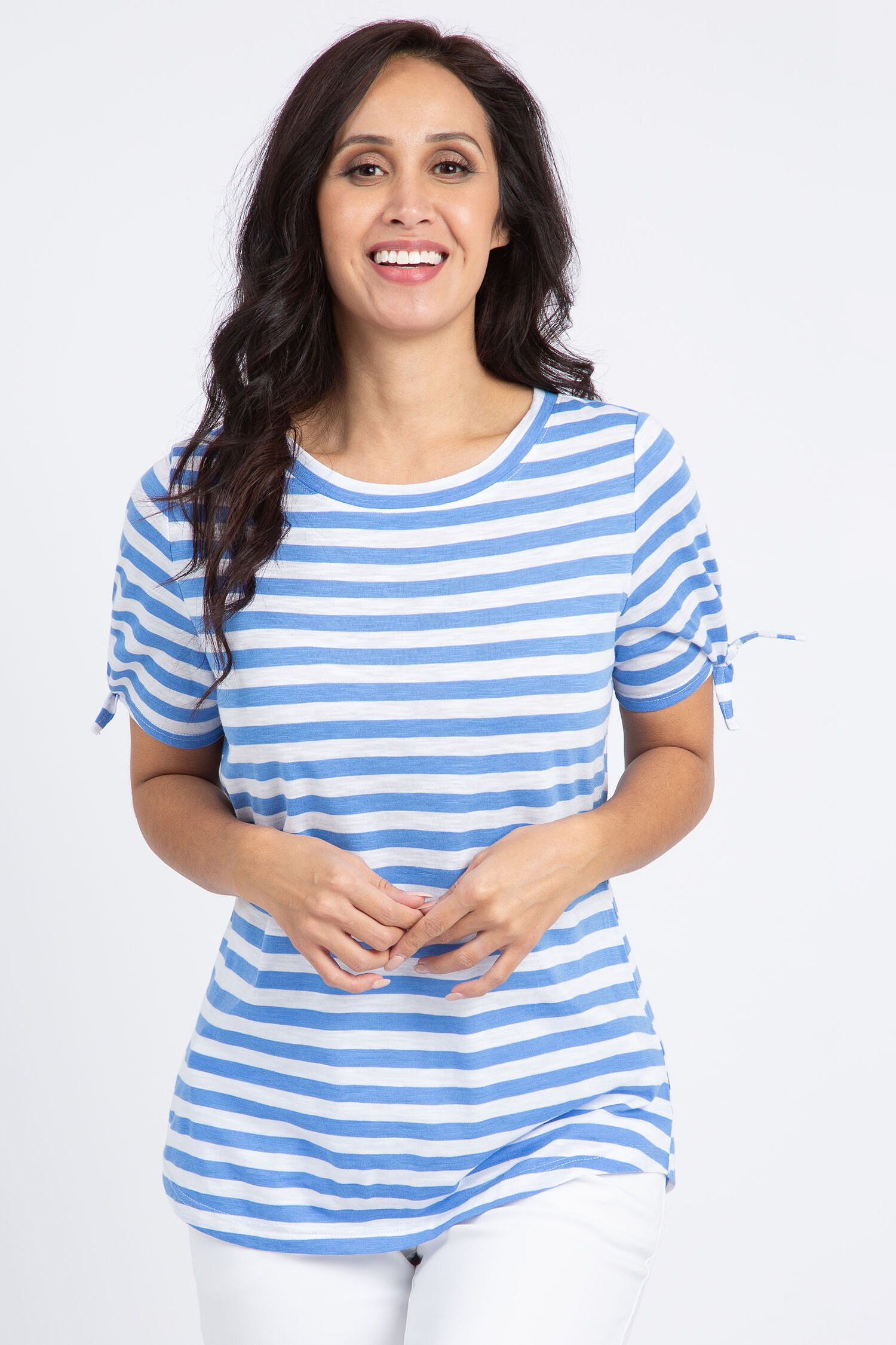 Knotted Sleeve Striped T-Shirt Image 2