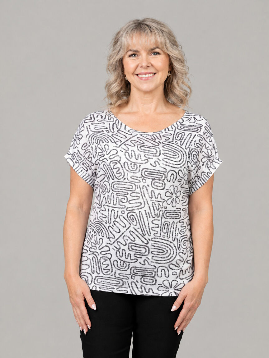 2-Way Neckline Abstract Print Top