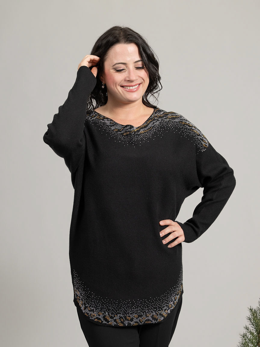 Long Sleeve Dolman Sweater With Hotfix