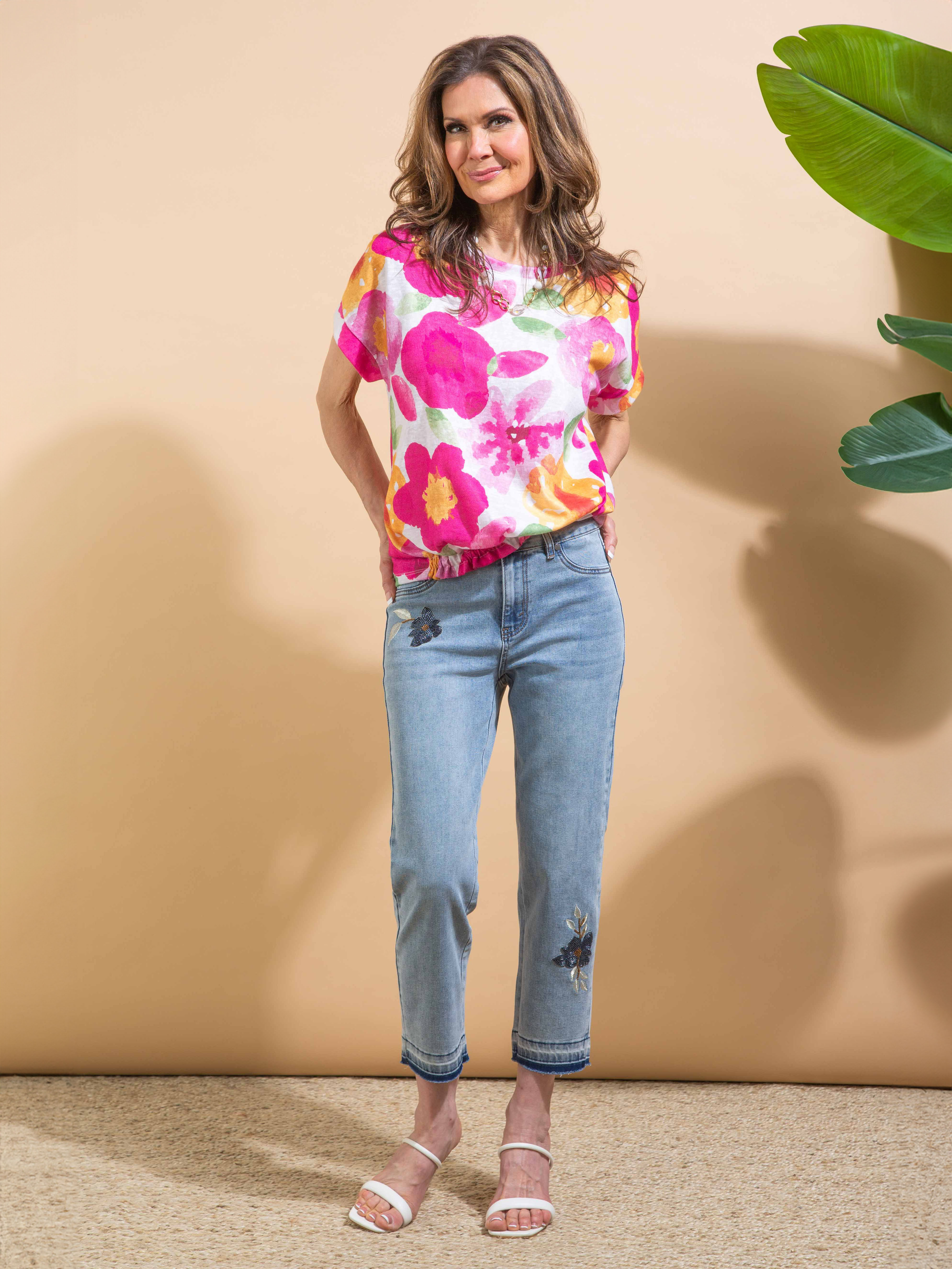 Drawstring Hem Floral Tee Image 1