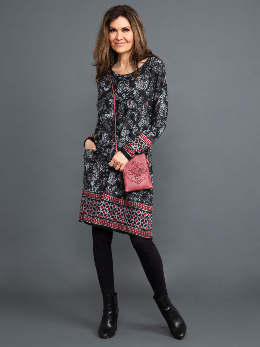 Long Sleeve Knee Length Floral Dress Image 1