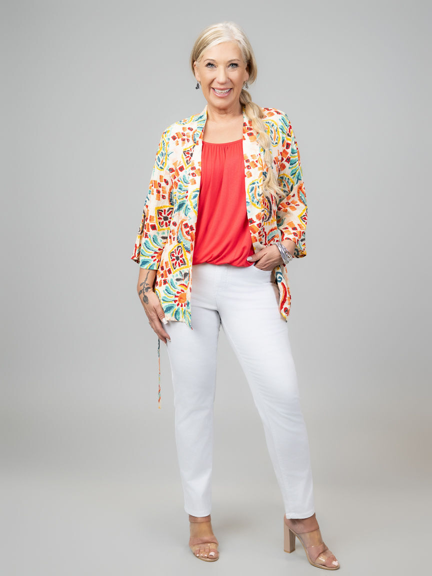 Thigh Length Kimono With Waist Tie