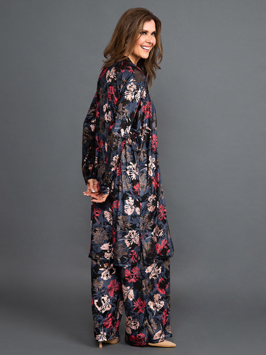Burnout Floral Velour Longline Cardigan
