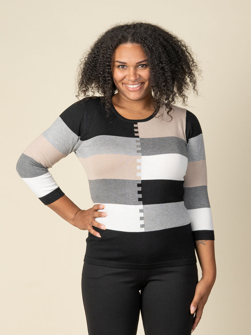 3/4 Length Color-Block Sweater With Hotfix