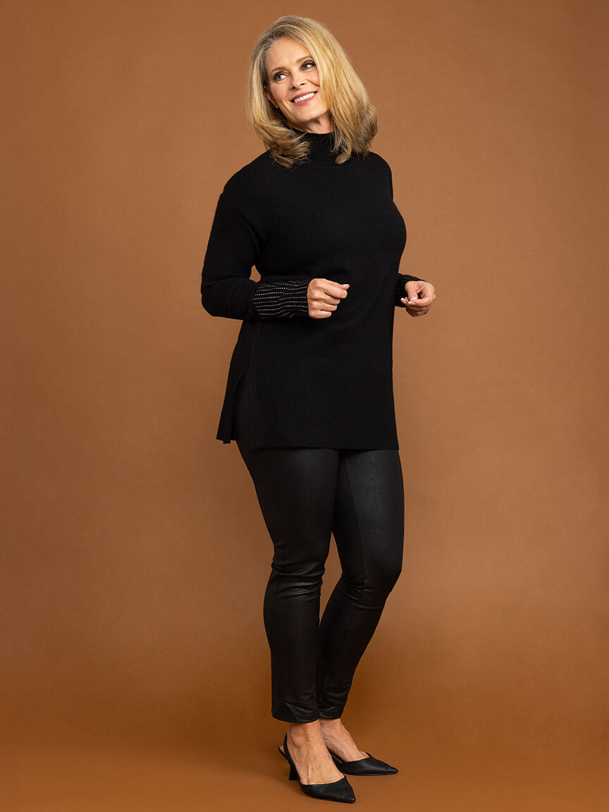 Mock Neck Sweater Tunic with Bling Image 1