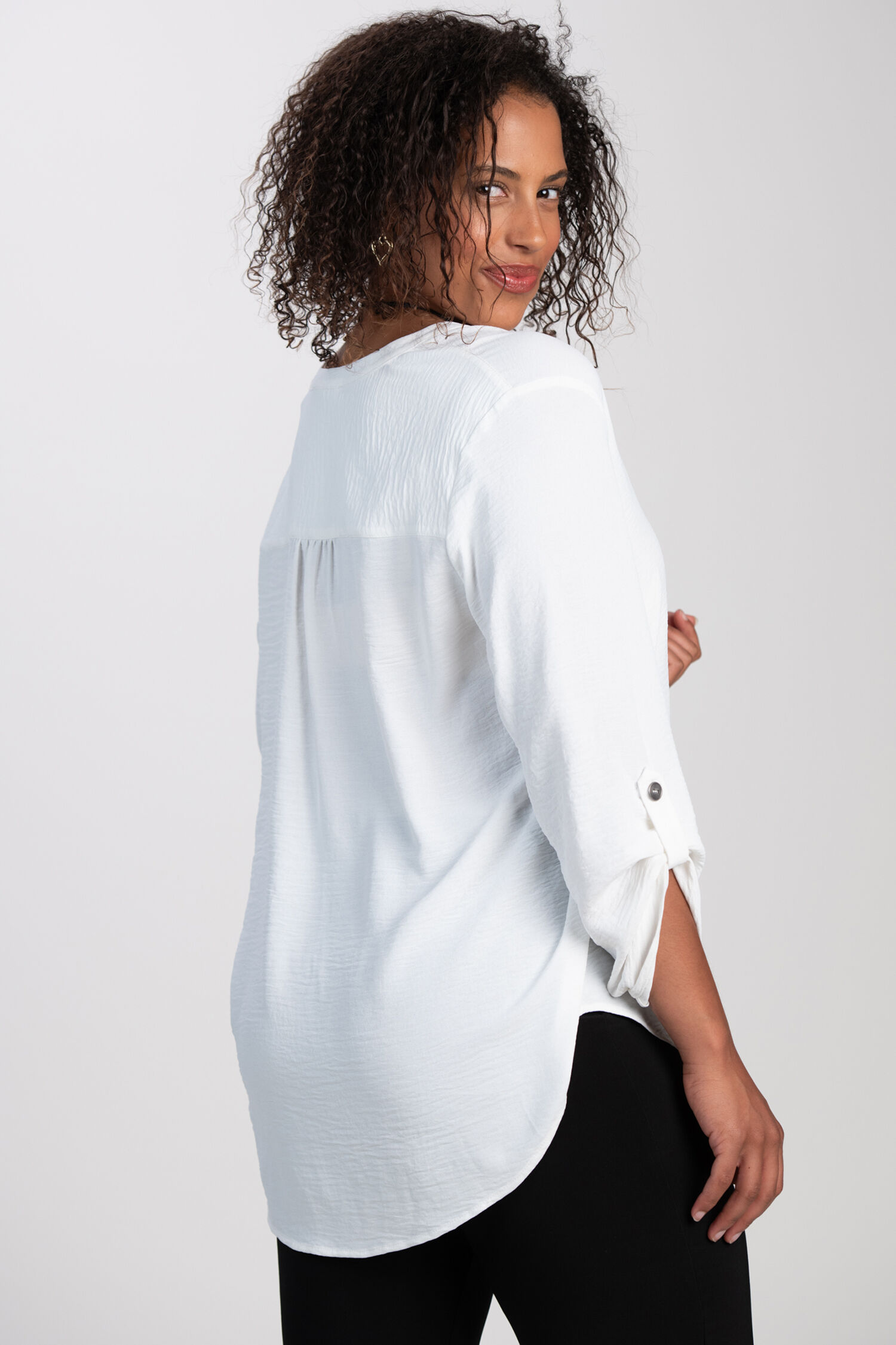 V-Neck Roll-Tab Sleeve Blouse  Image 3