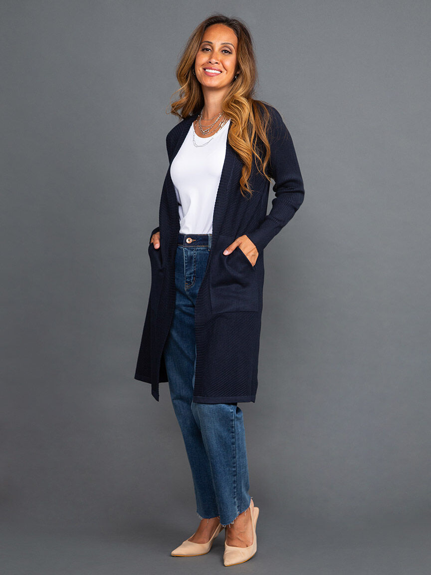 Longline Ribbed Cardigan w/ Pockets Image 2