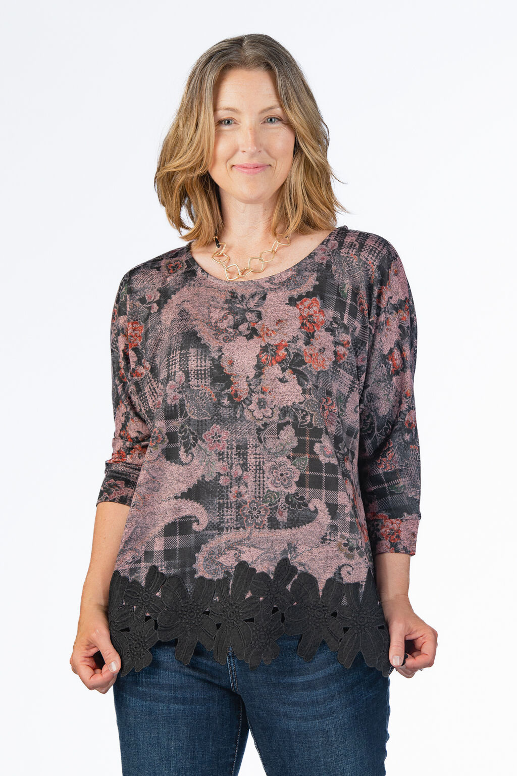 Plum Crochet Flower Embroidered Shirt  Image 1