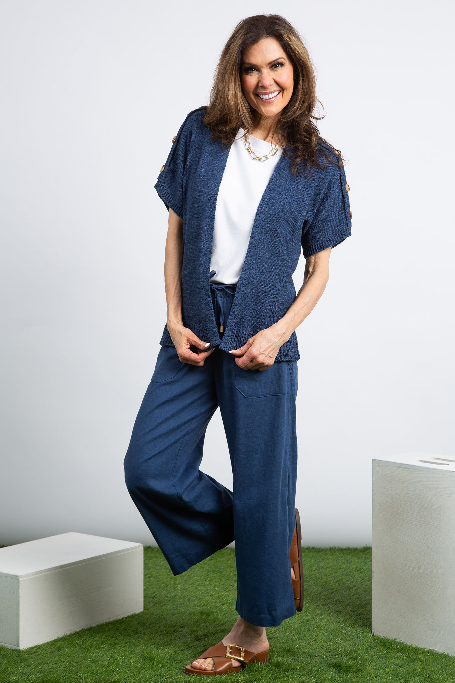 Short Sleeve Button Shoulder Cardigan Image 1