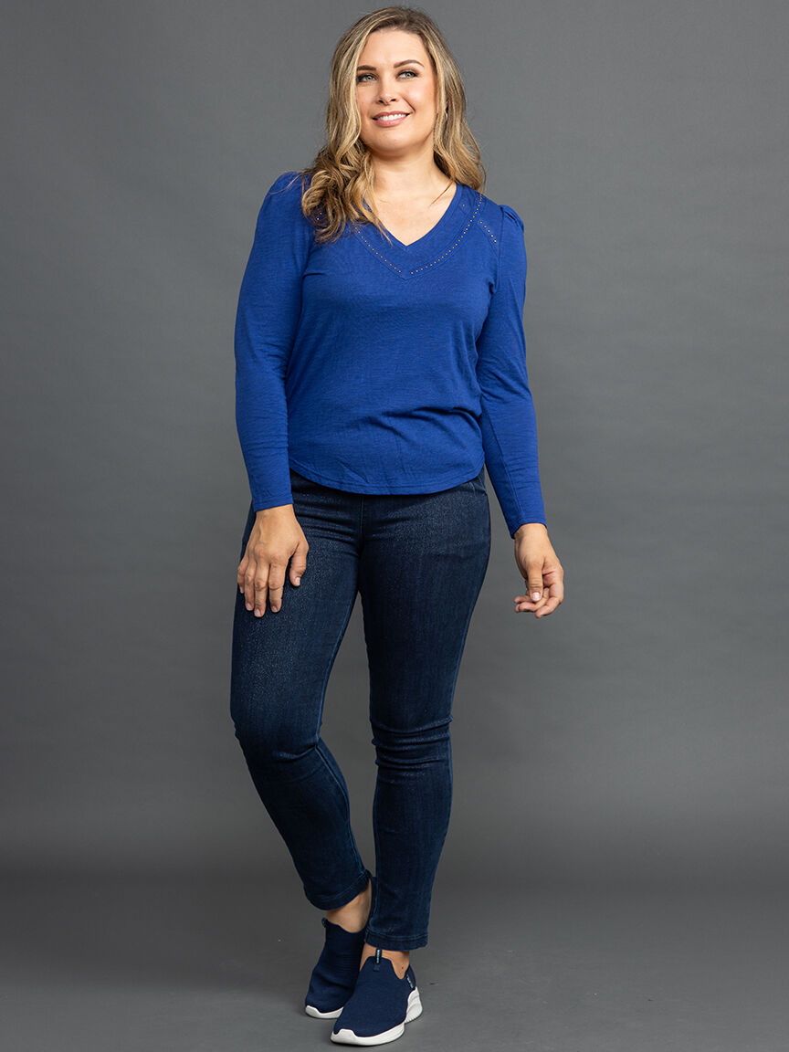 Studded Trim V-Neck Top  Image 1