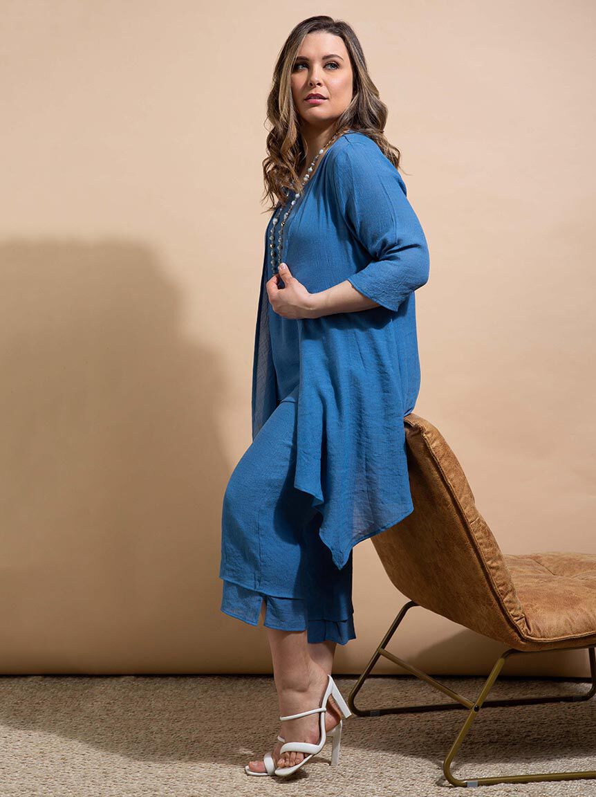 &frac34; Sleeve Linen-Look Cardigan Image 2