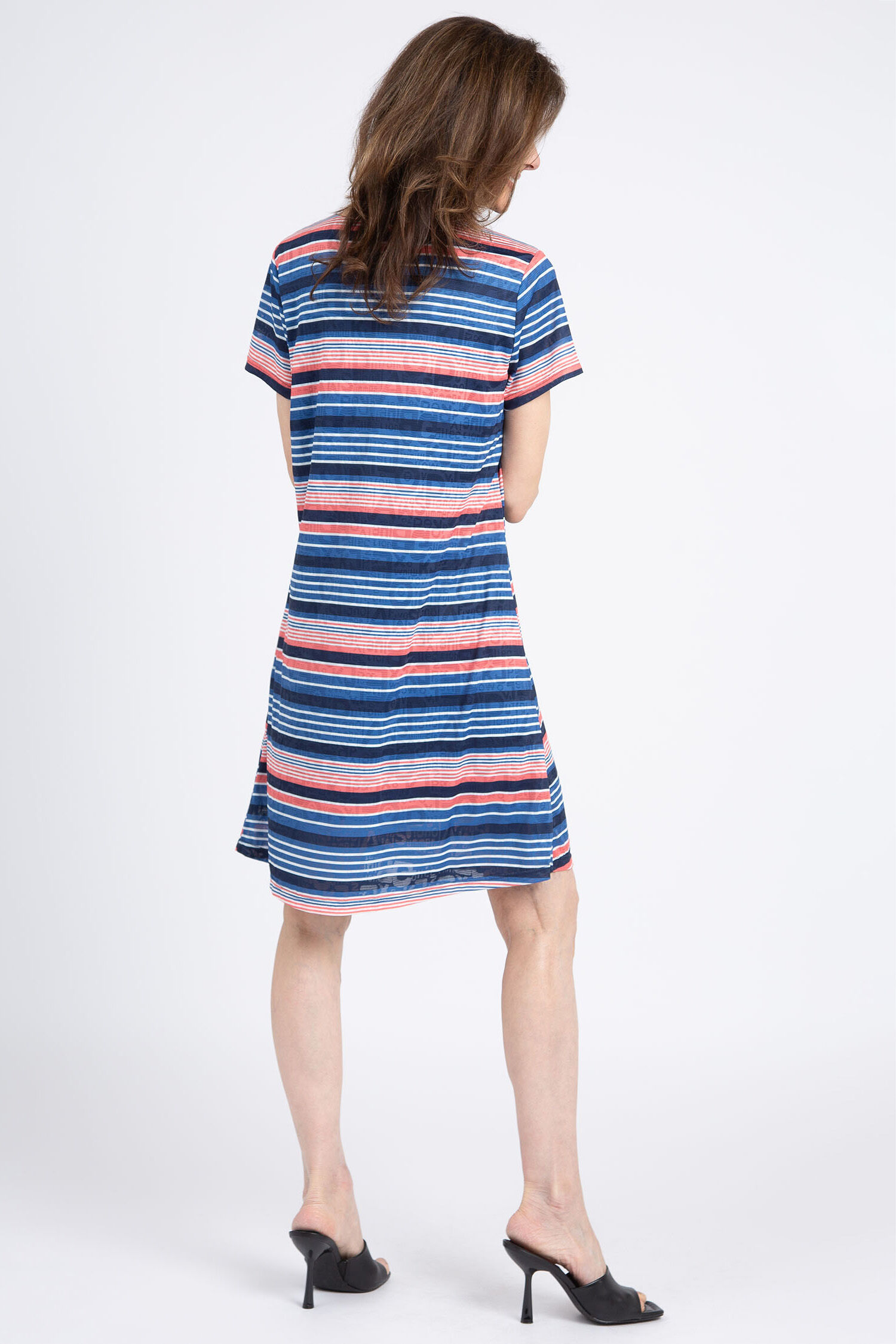 Knee Length Striped Mesh T-Shirt Dress Image 3
