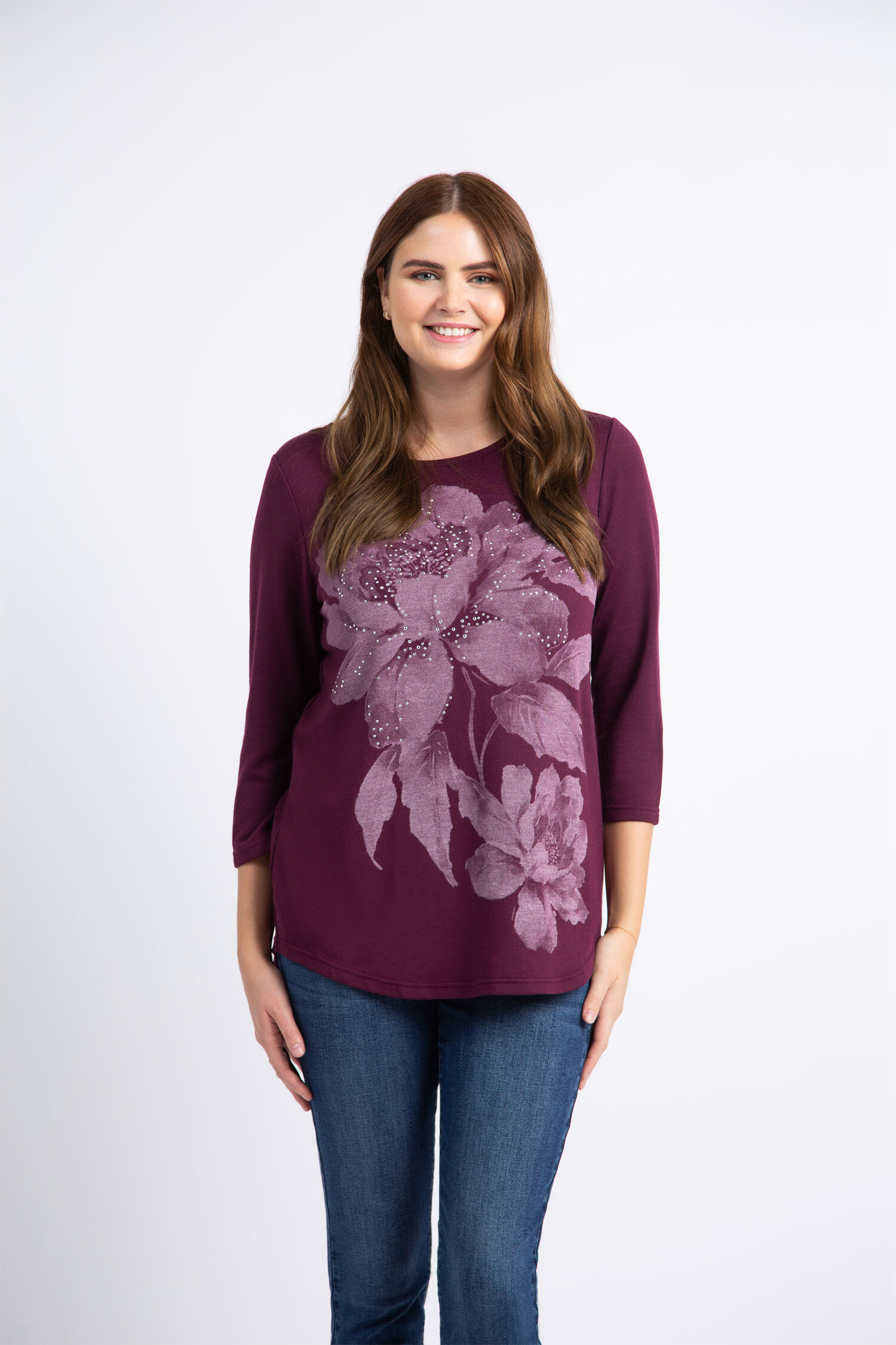 &frac34; Sleeve Flower Print Top  Image 2