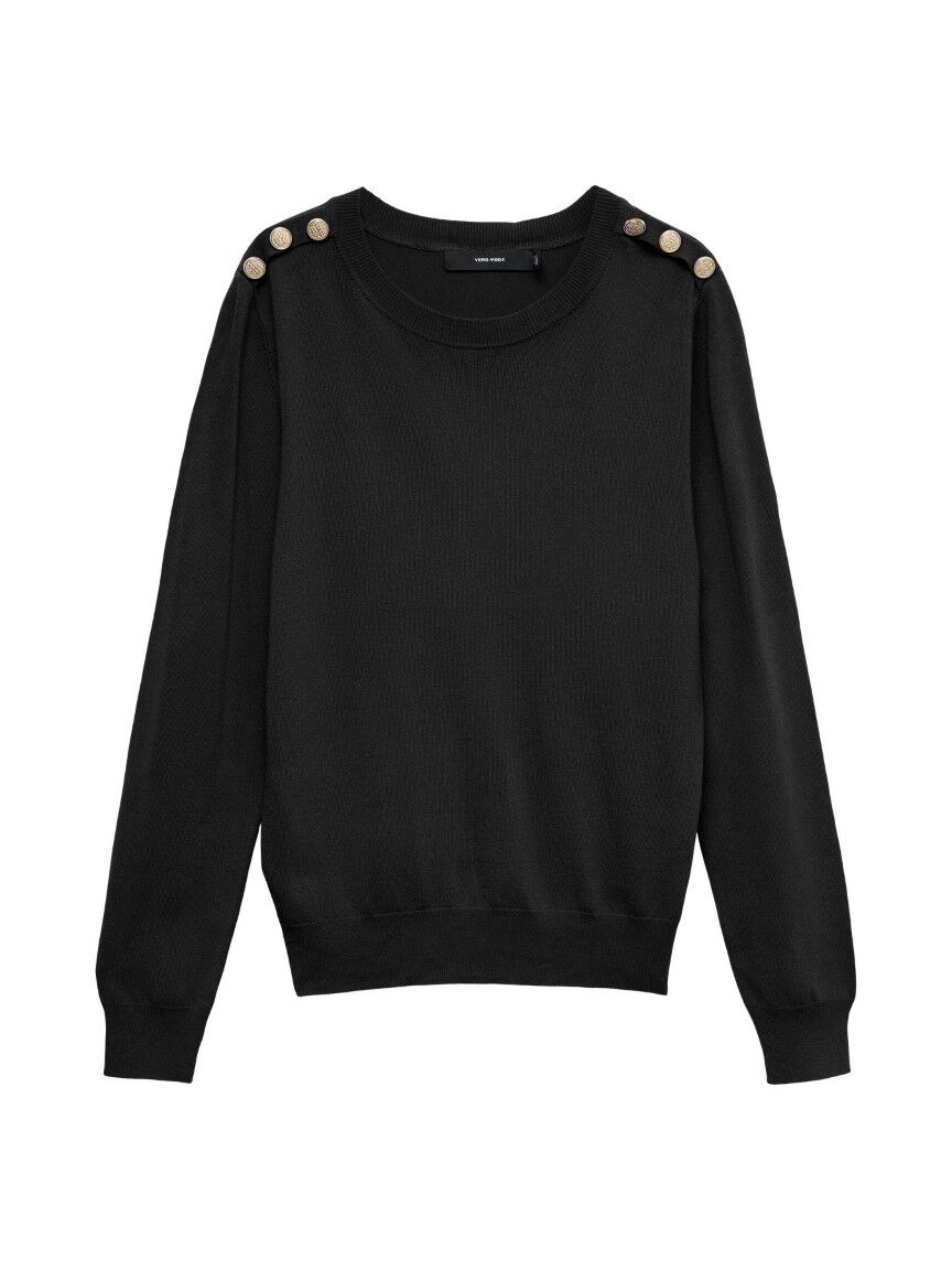 Button Shoulder Crew Neck Sweater