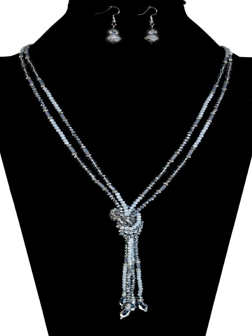 Long Multi-Strand Beaded Necklace & Earring Set
