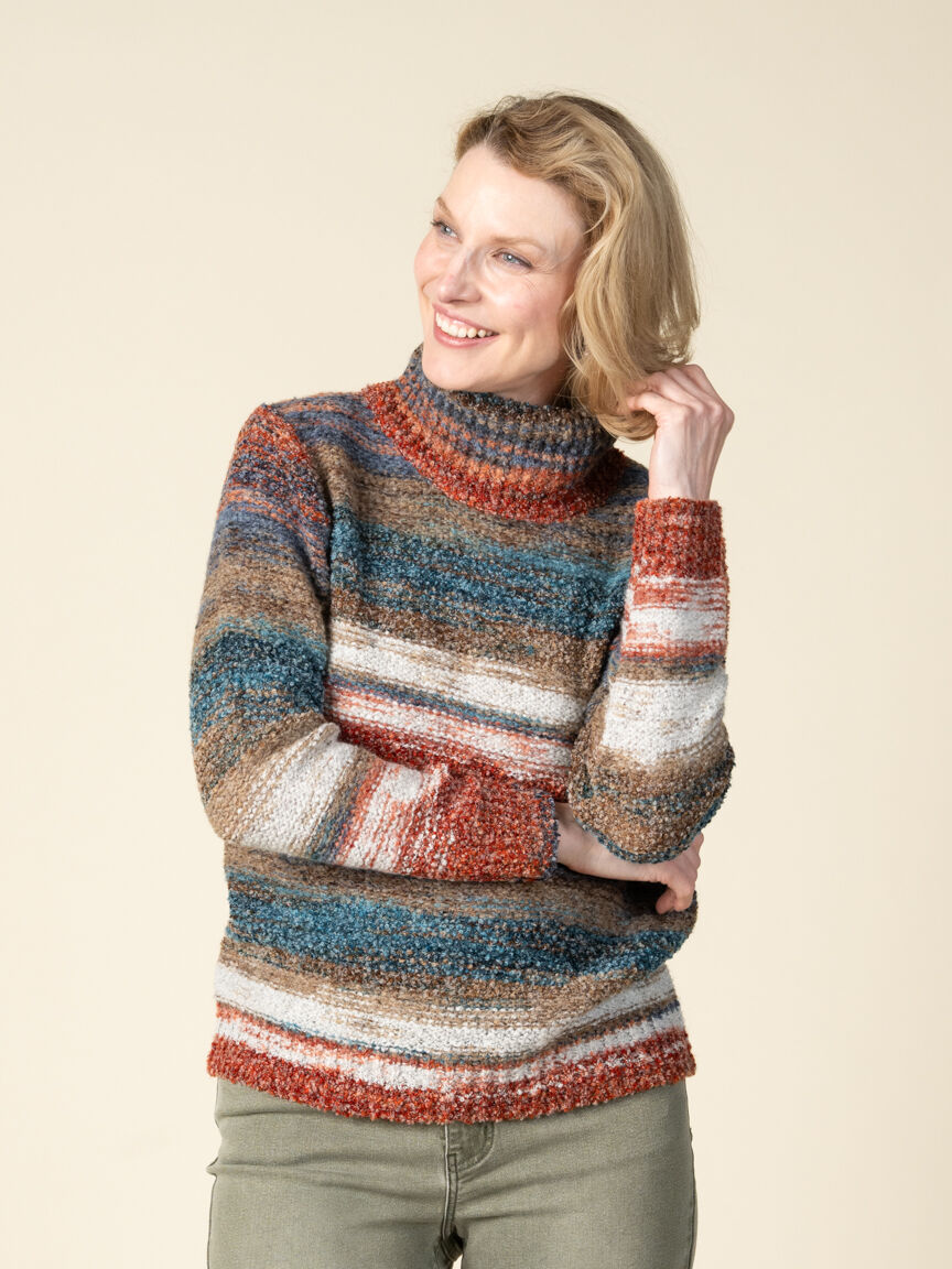 Boucle Yarn Striped Turtle Neck Image 3
