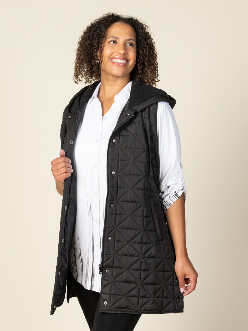 Quilted Long Hooded Vest