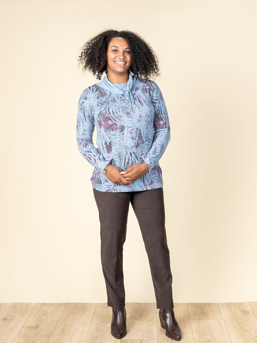 Long Sleeve Draped Cowl Neck Top