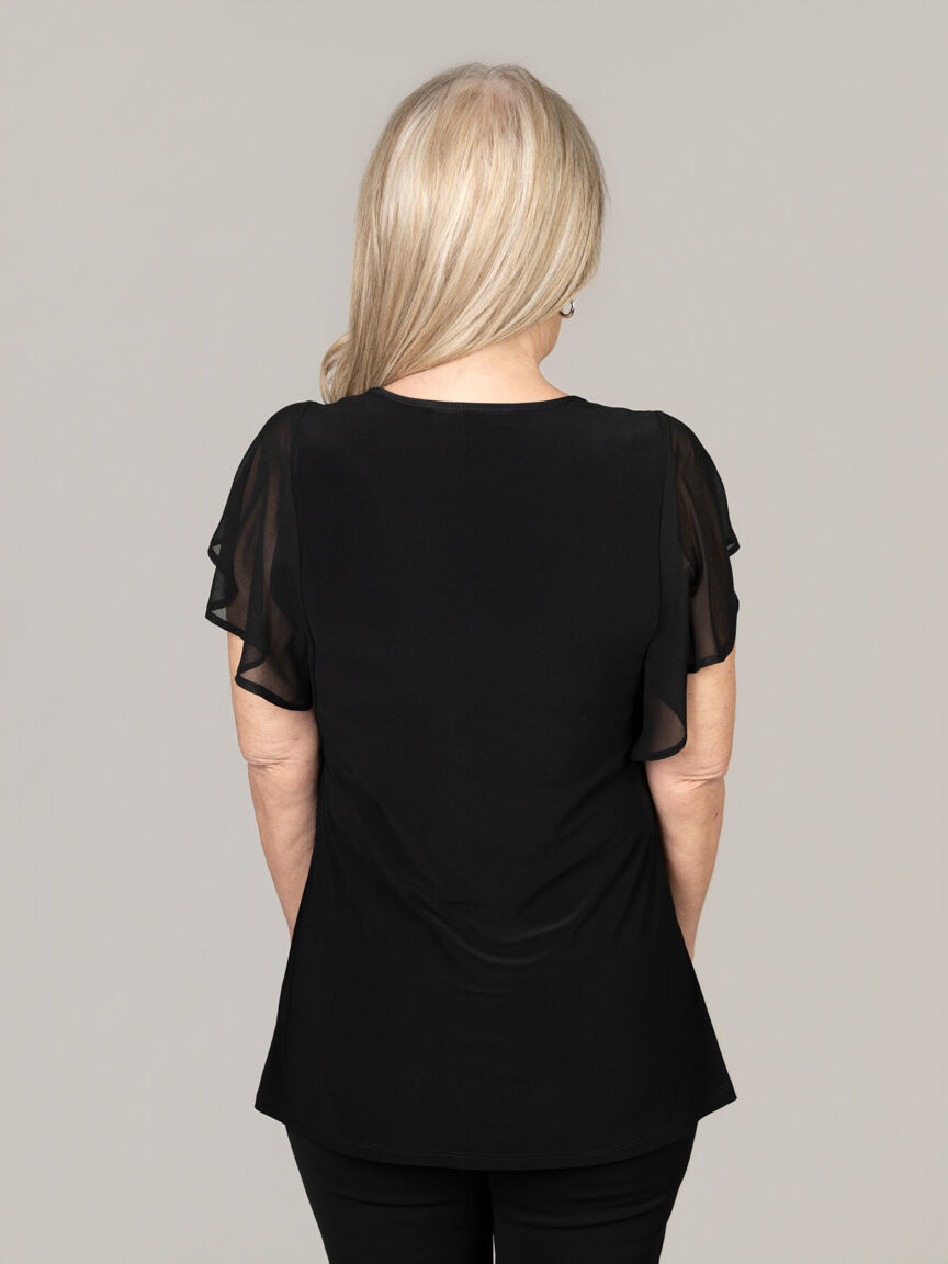 V-Neck Top with Flowy Sheer Sleeves