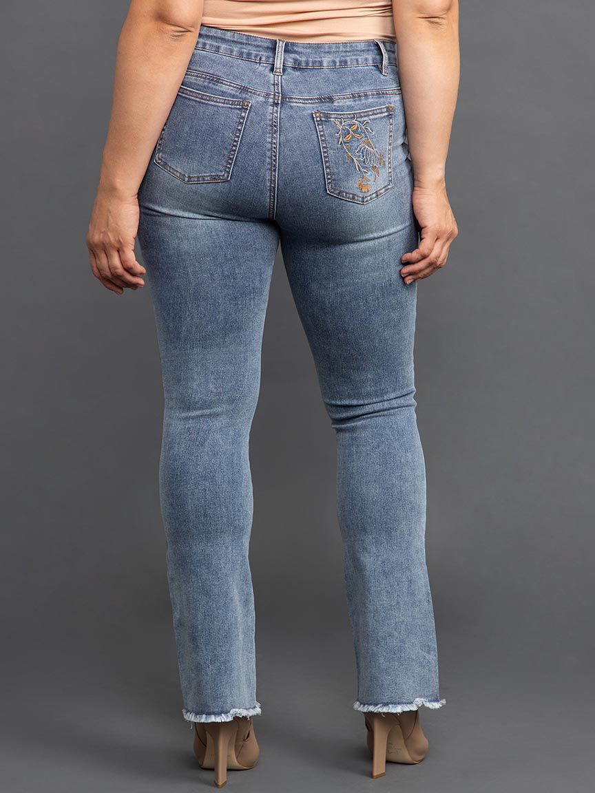 Embroidered Raw Edge Micro-Flare Jeans  Image 4