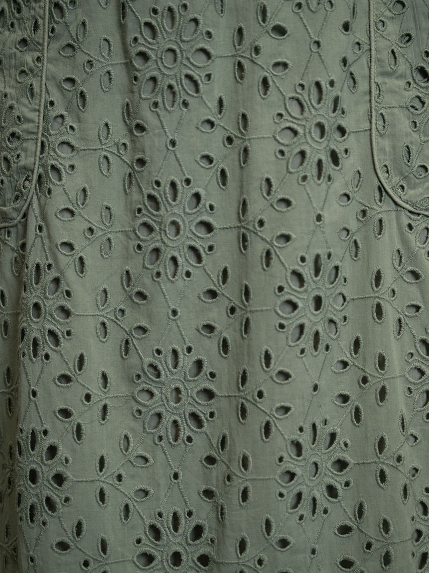 Pull-On Midi Skirt With Floral Eyelet Embroidery