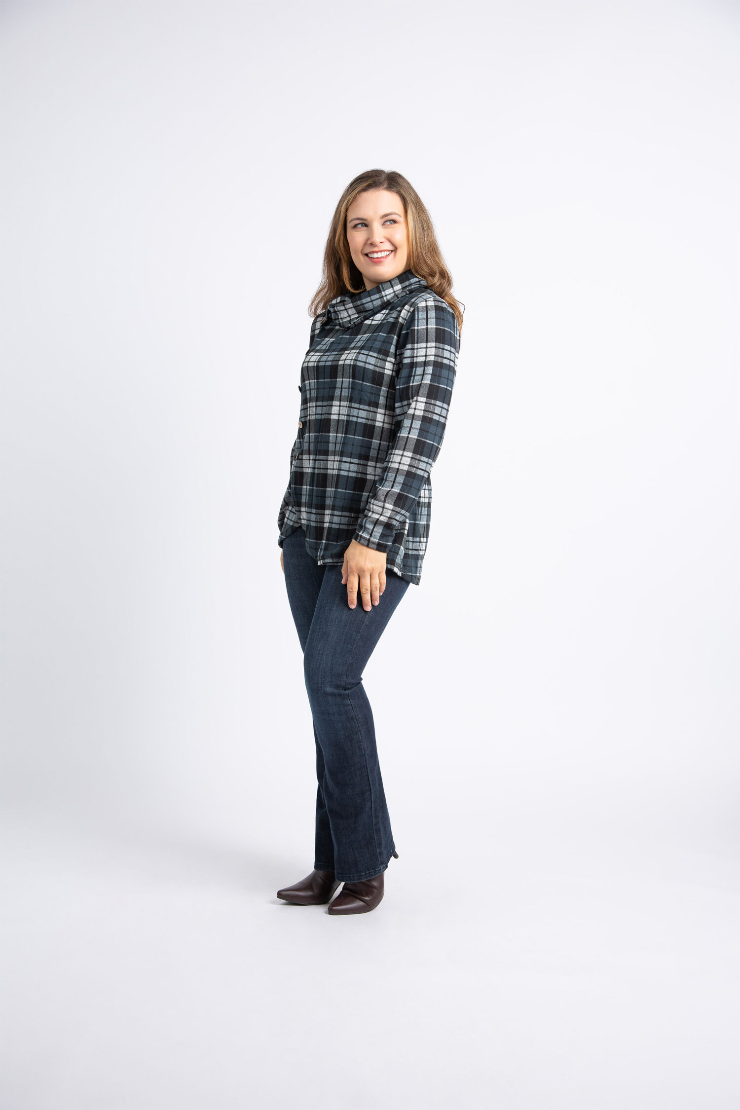 Plaid Cowl Neck Top  Image 1