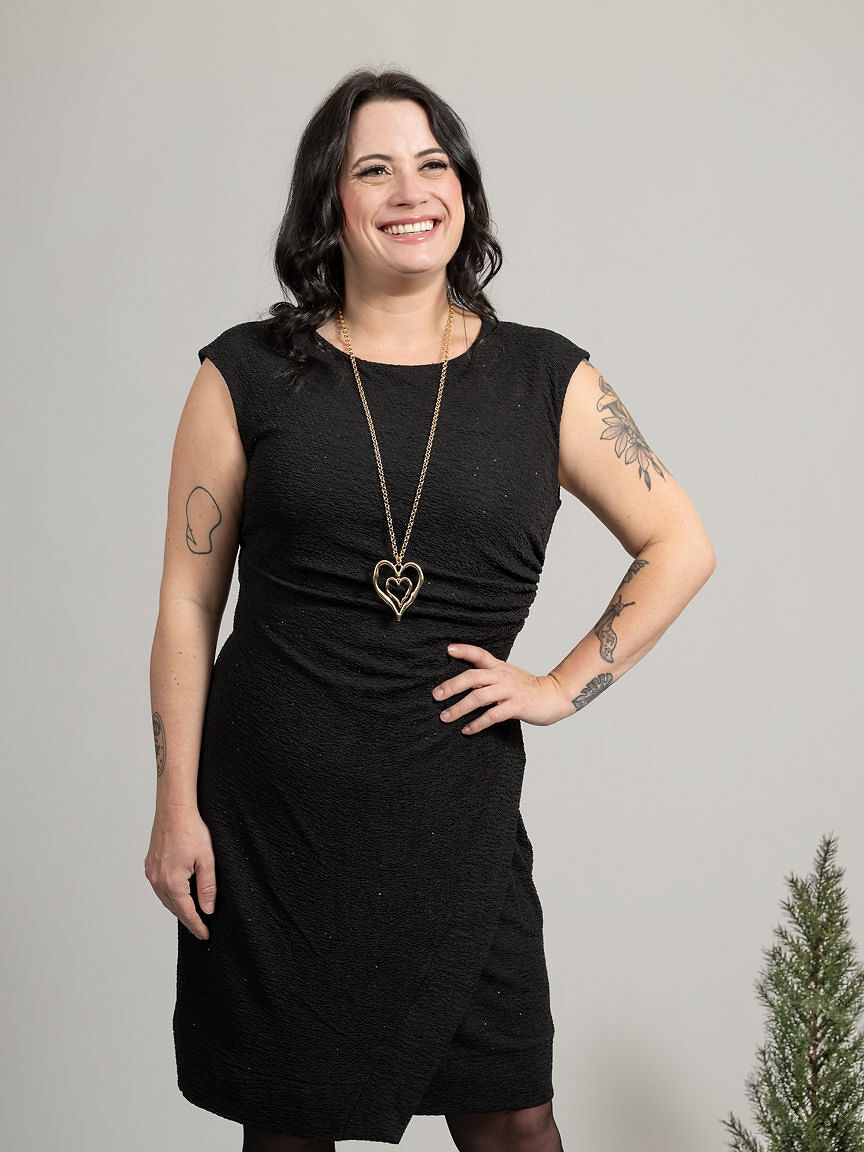 Sleeveless Knee Length Faux Wrap Dress With Sparkle