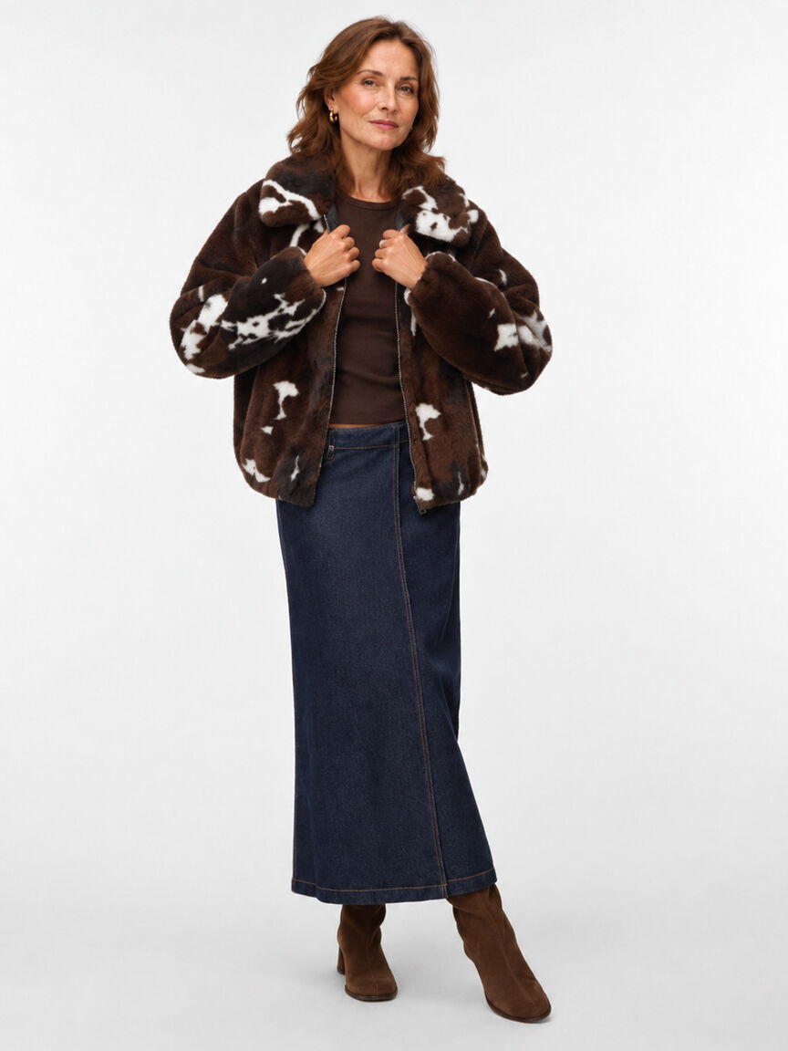 Cow Print Faux Fur Jacket