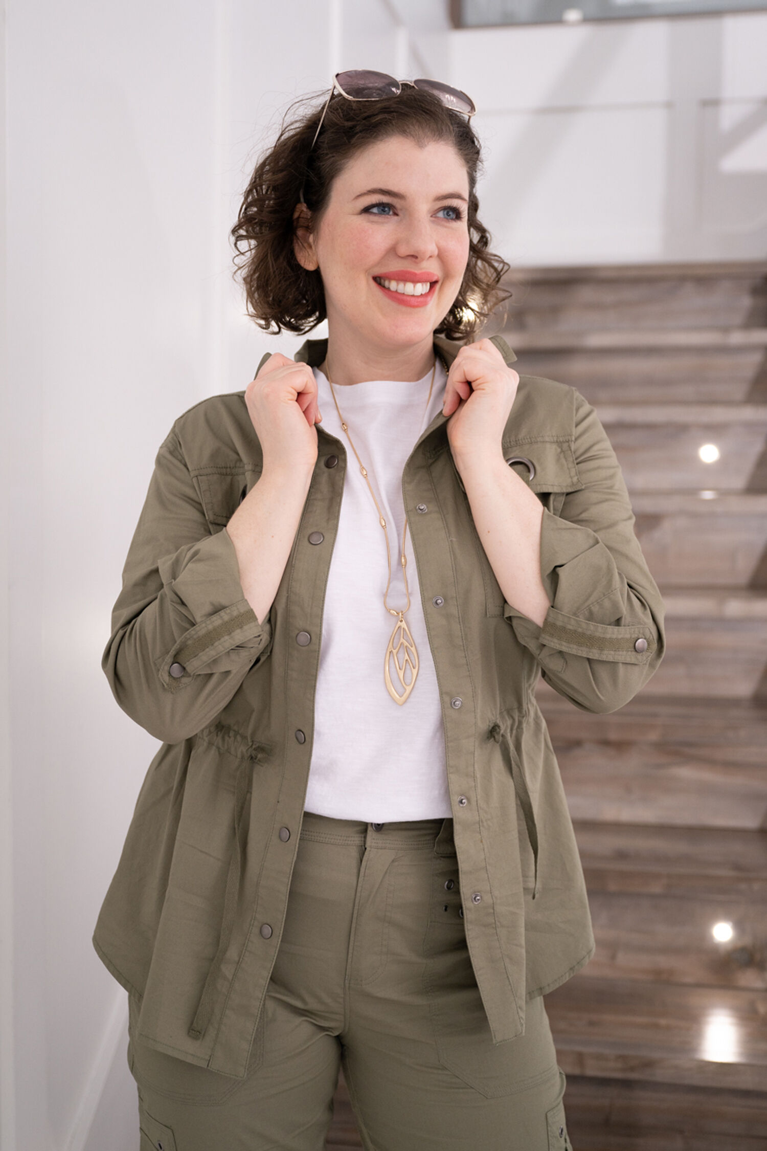 Snap Front Jacket with Drawstring Image 1