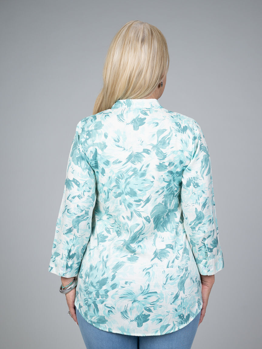 3/4 Sleeve Mandarin Collar Top