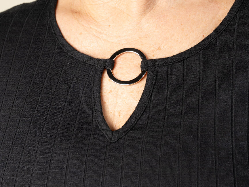 Short Sleeve Keyhole Top With Side Ruching and Buckle Detail Image 3