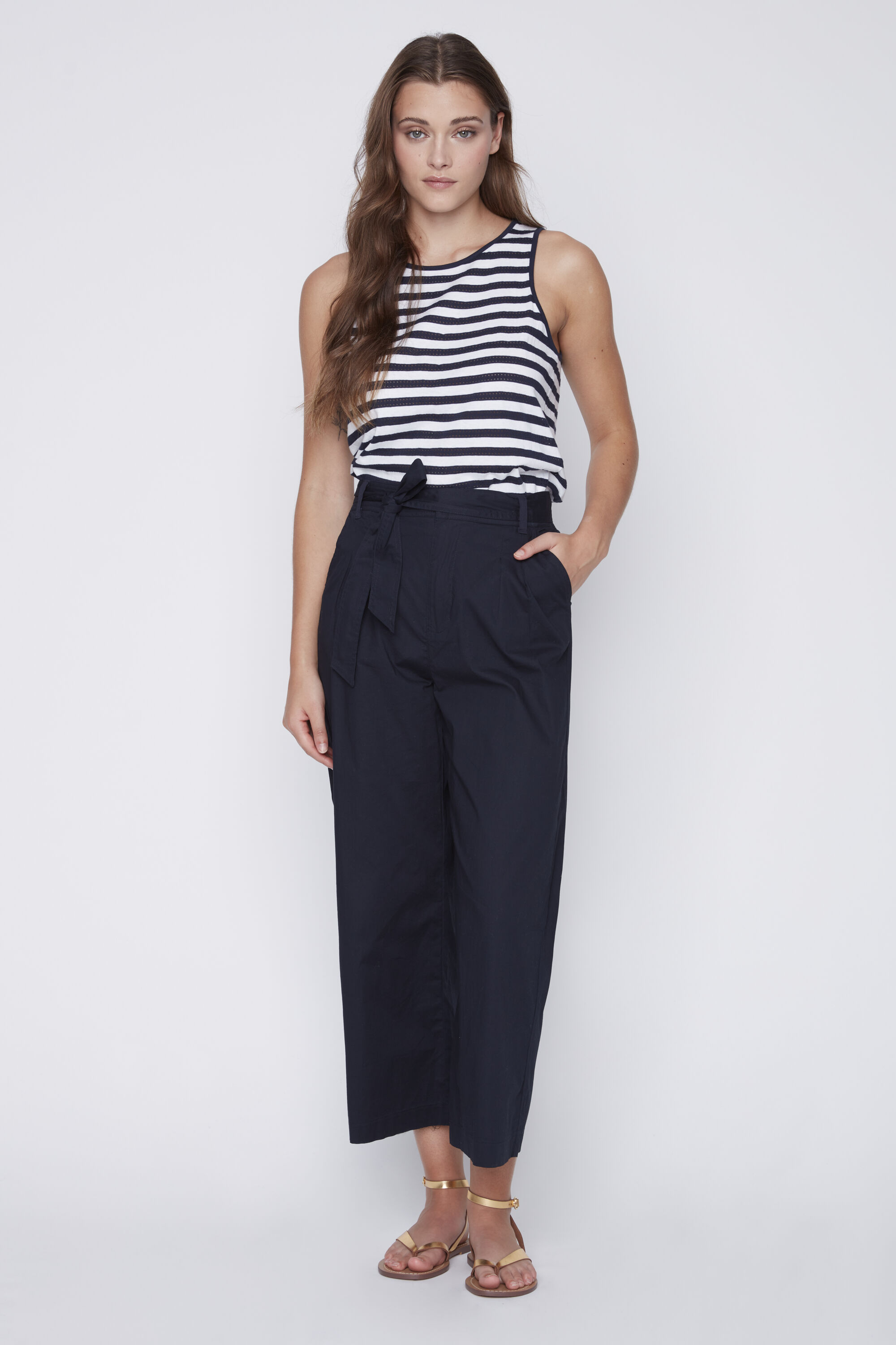 Wide Leg Cropped Pant w/ Tie-Up Belt Image 1