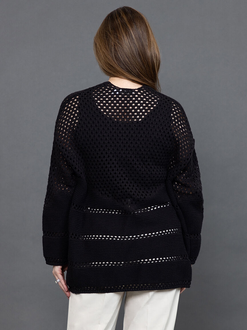 Long Sleeve Open Front Crochet Knit Cardigan 