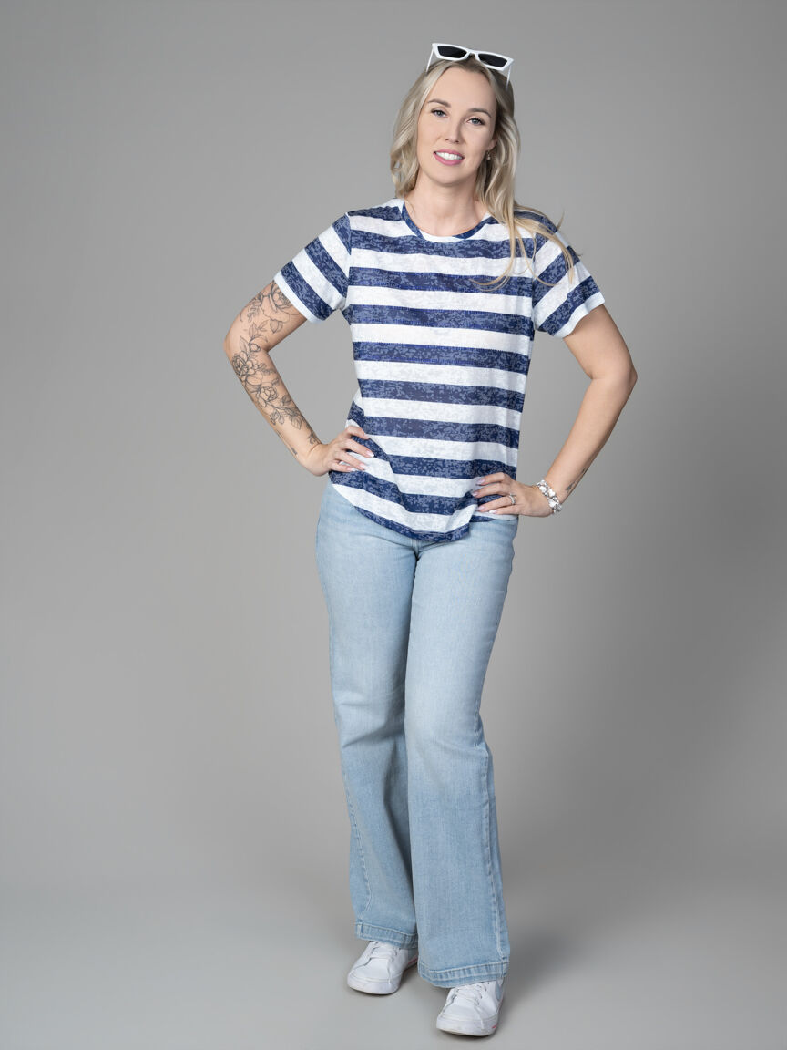 Hotfix Accent Striped Slub Knit Tee