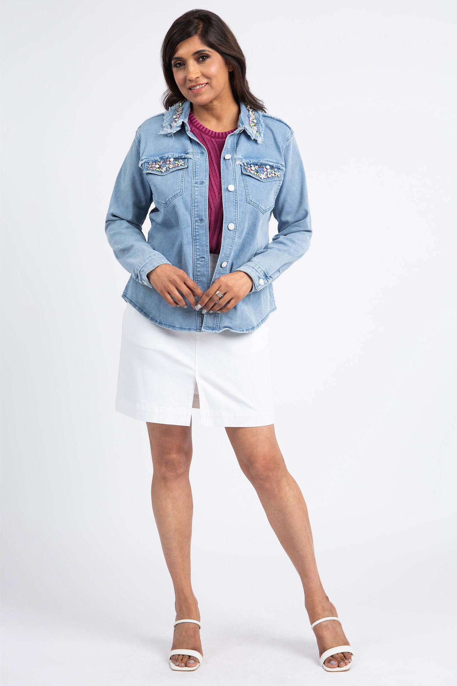 Beaded Denim Shirt Jacket Image 2