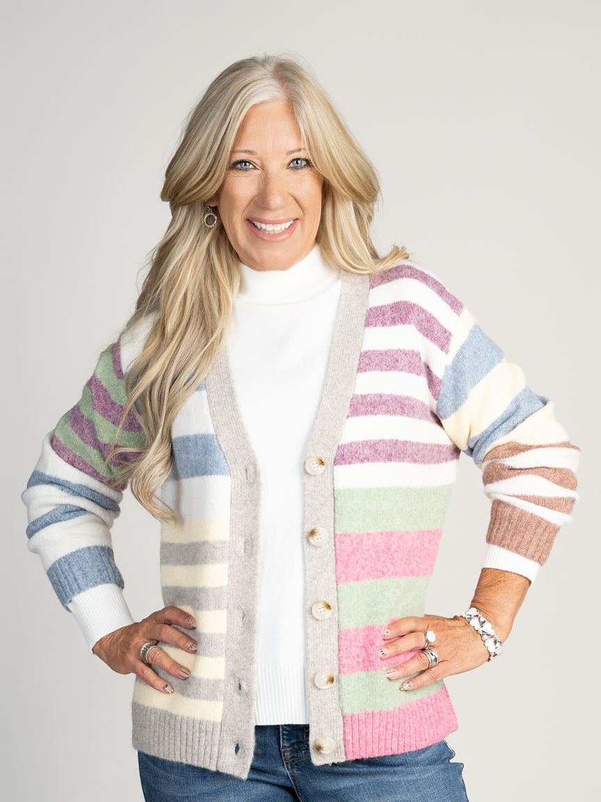 Striped Button-Up Cardigan