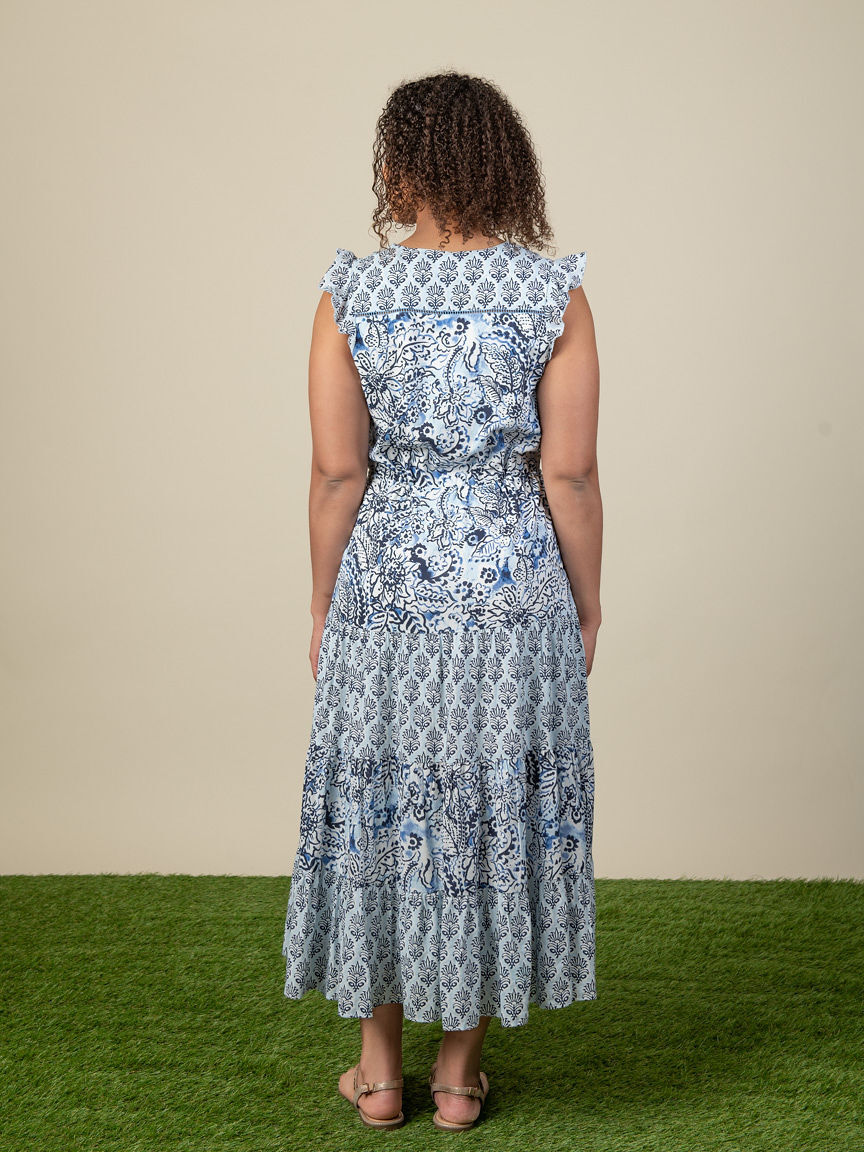 Printed Midi Dress with Drawcord Waist Image 2
