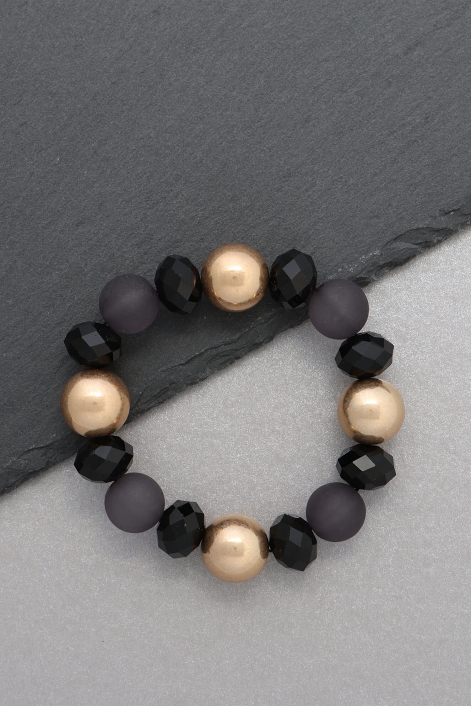 Frosted Black & Gold Stretch Bracelet 