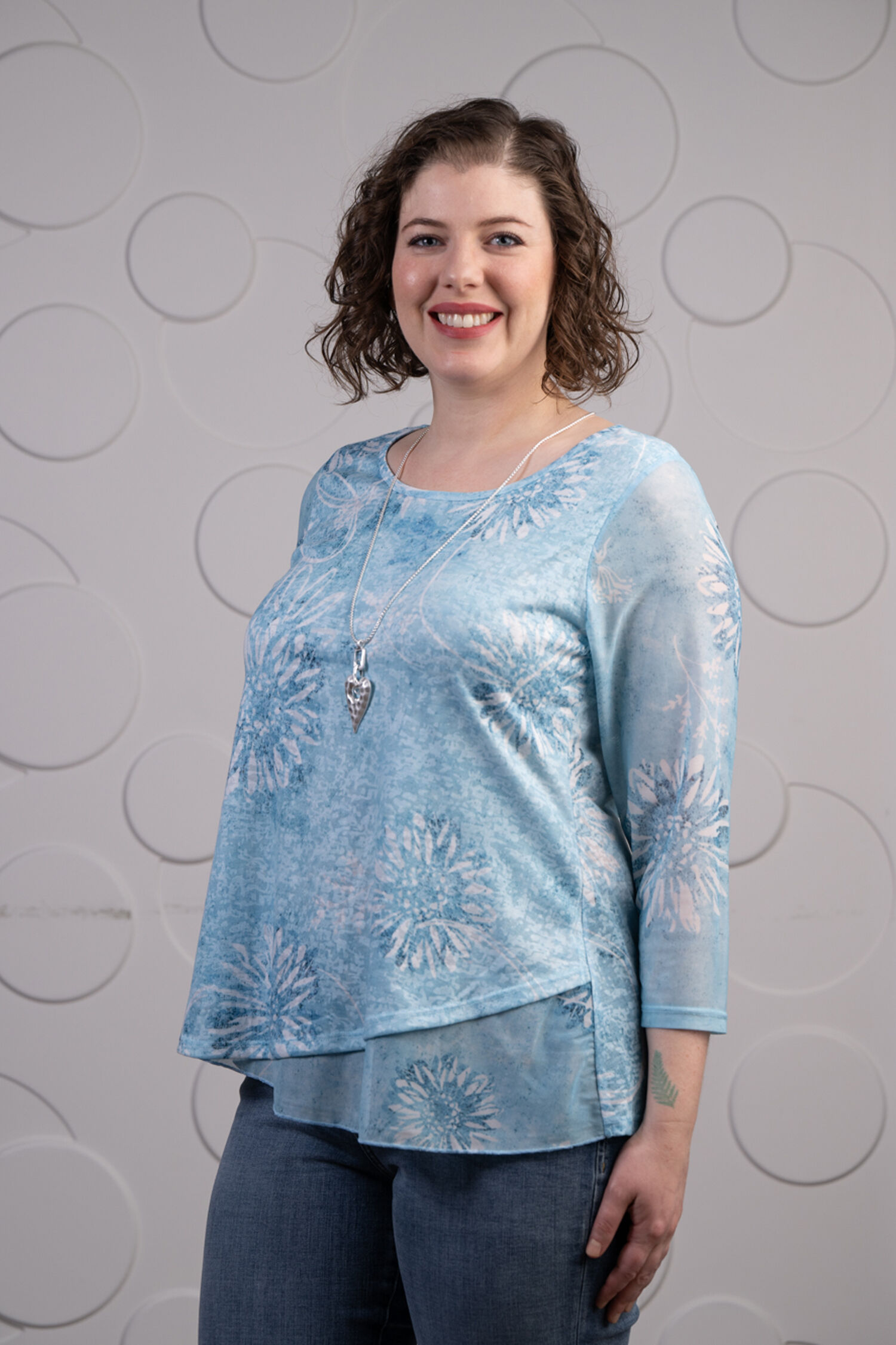 &frac34; Sleeve Asymmetrical Burnout Top Image 1