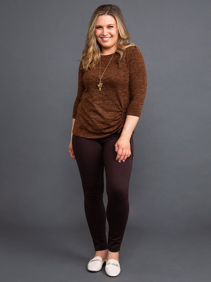 &frac34; Sleeve Knit Top w/ Drawstring Image 1