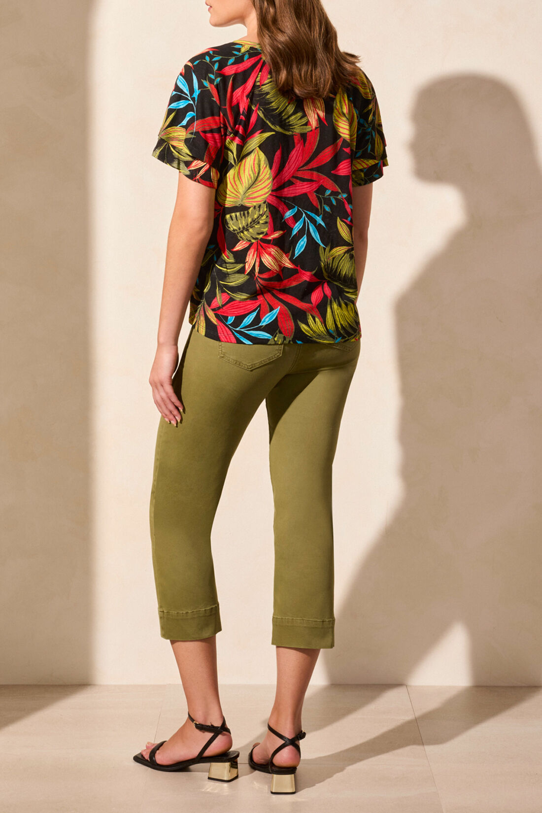 Linen Blend Ruffle Sleeve Top 