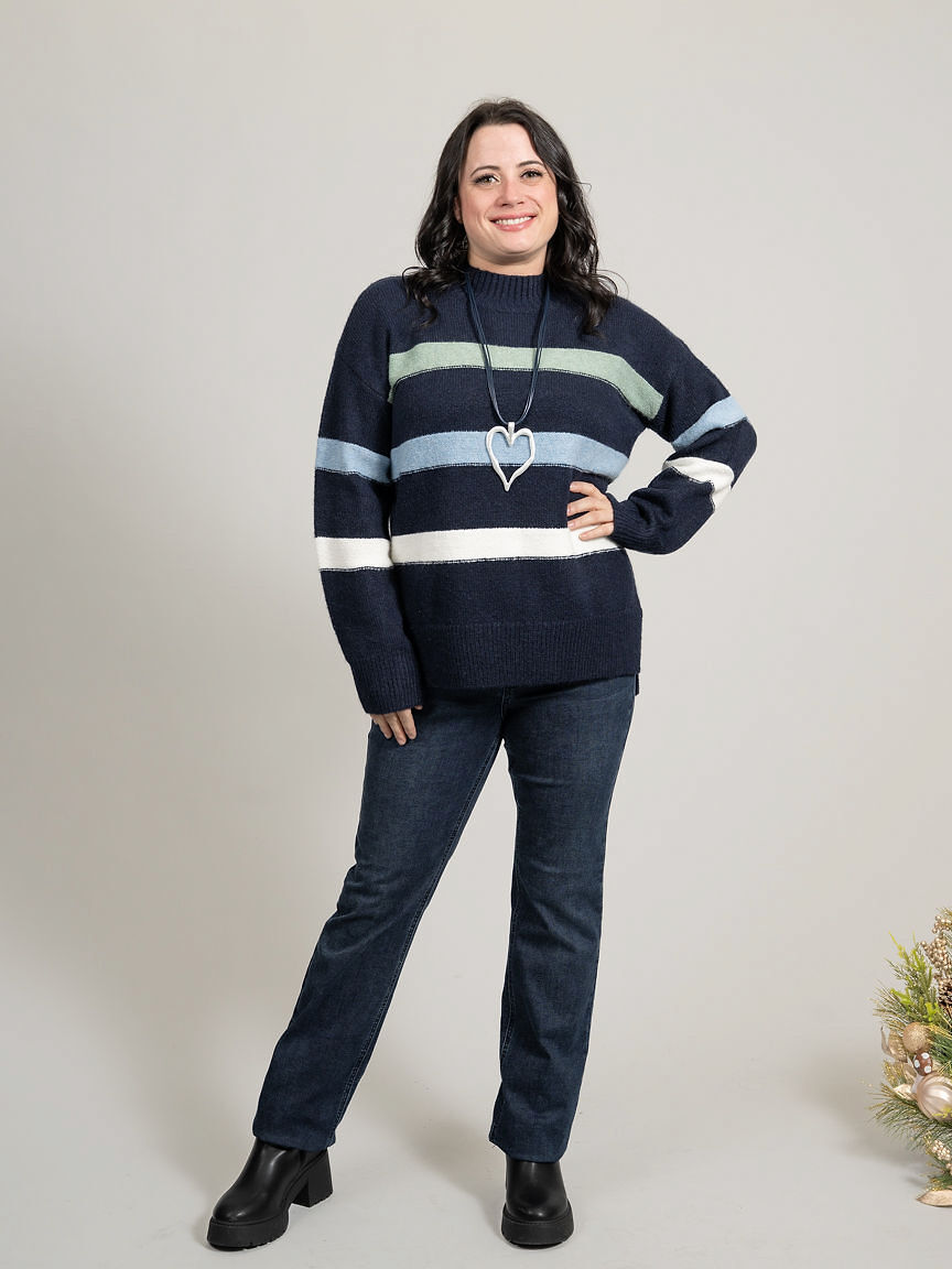 Striped Long Sleeve Mock-Neck Sweater Image 1