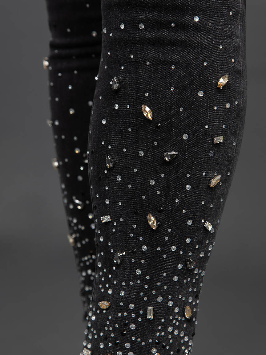 Audrey Pull-On Slim Leg Pants with Gemstone Details Image 5