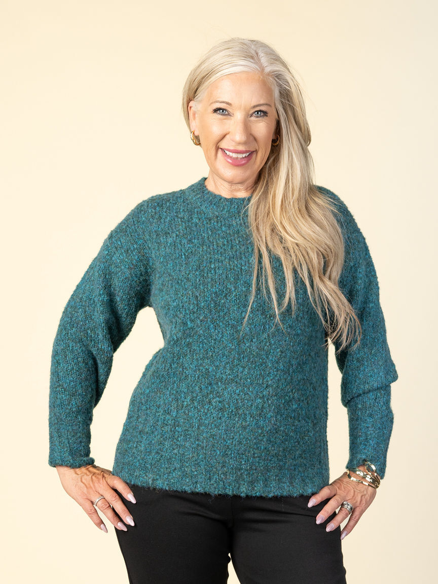Long Sleeve Knit Sweater With Ribbed Trim