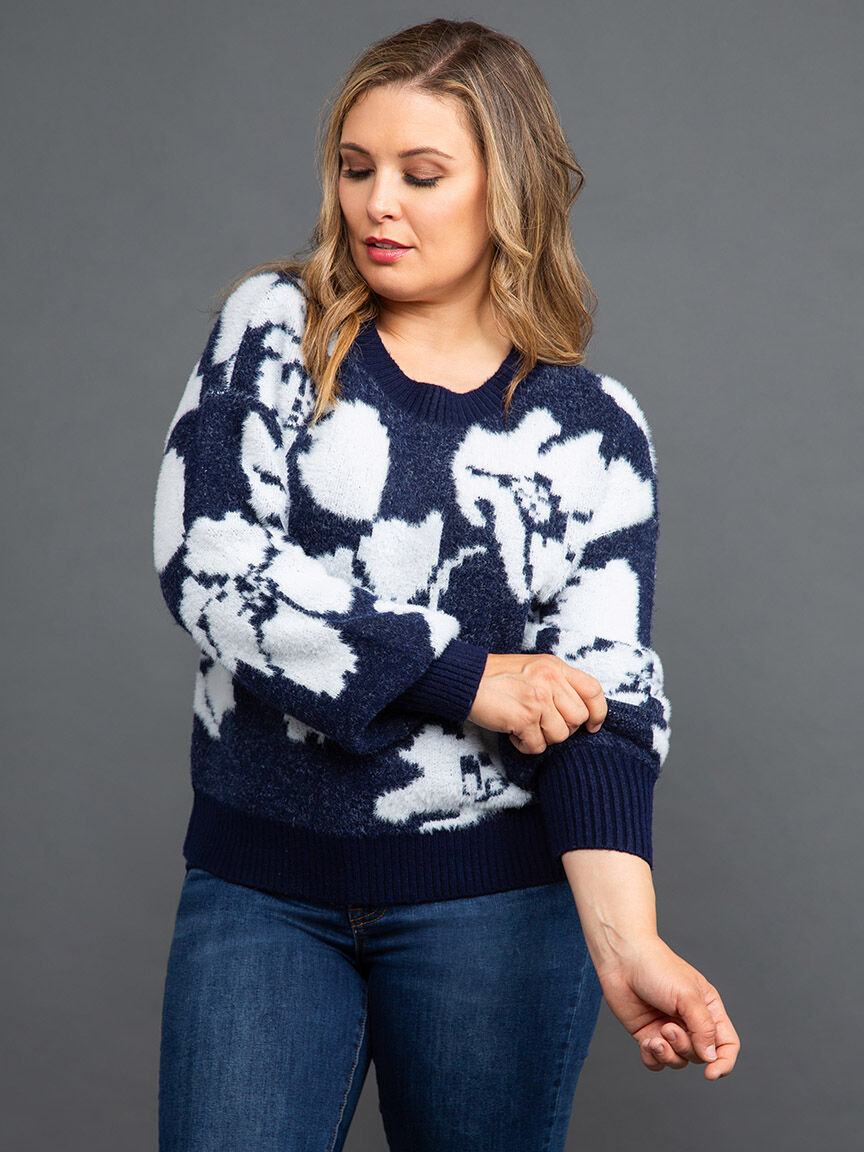 Long Sleeve Floral Eyelash Sweater Image 3