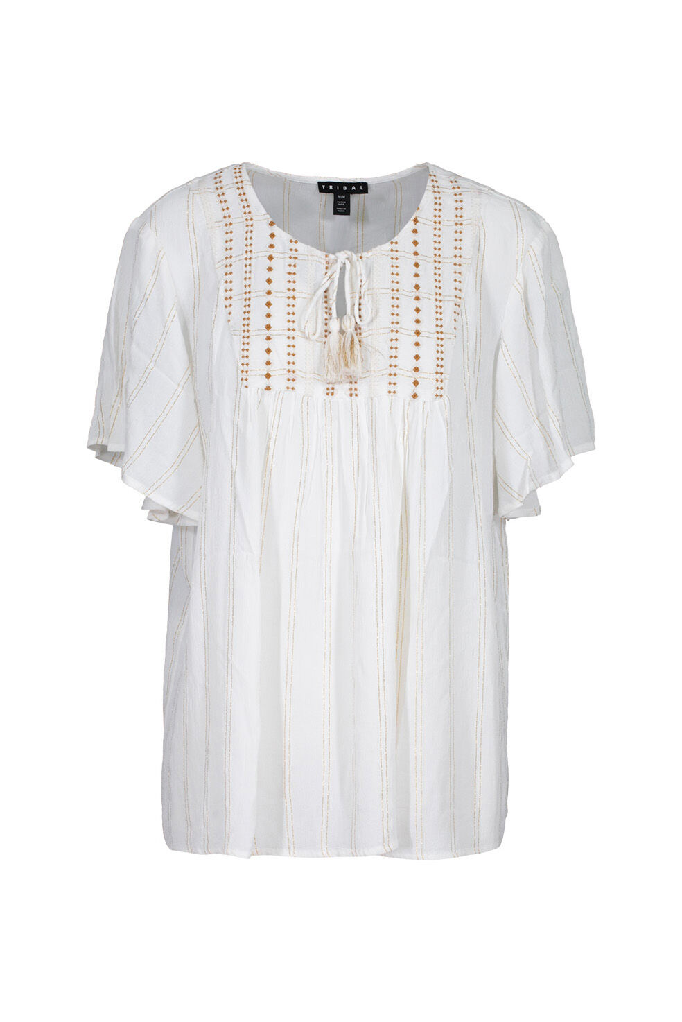 Flutter Sleeve Peasant Blouse With Tassels Image 1
