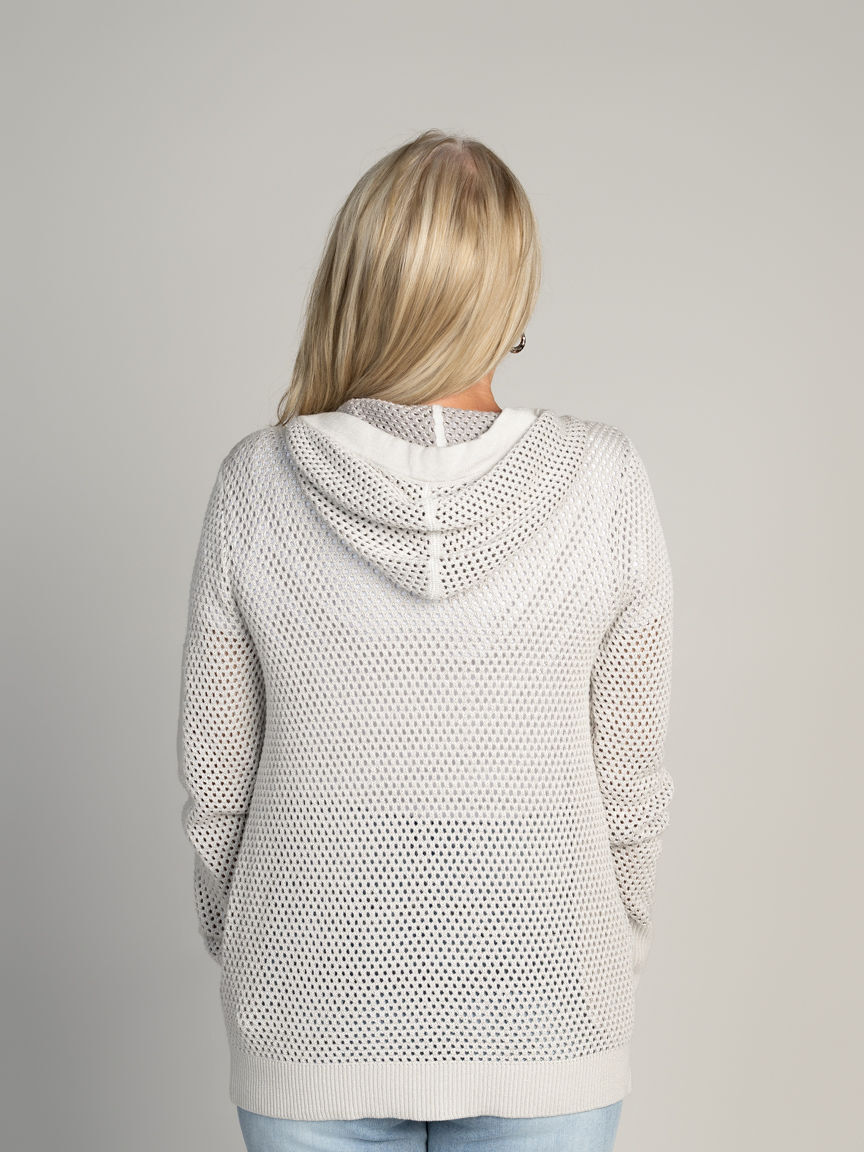 Open Knit Zip-Up Cardigan