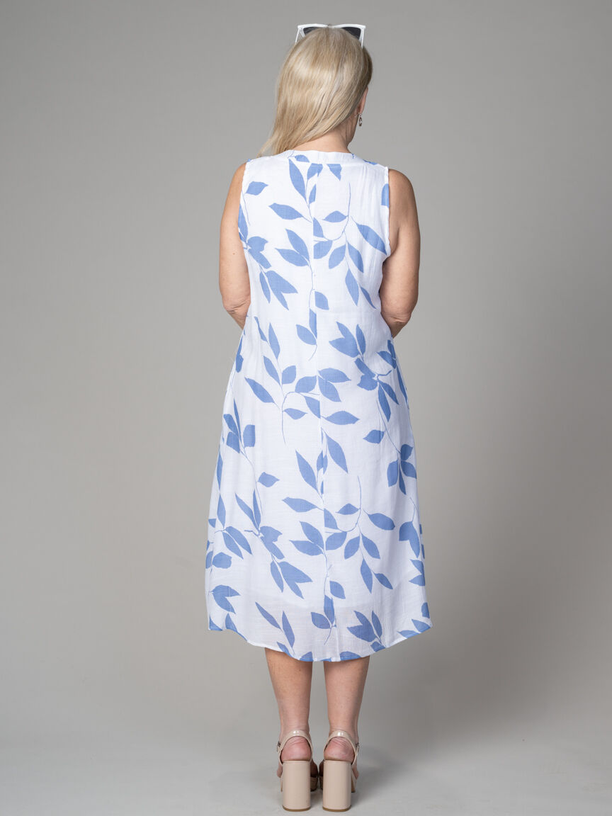 Sleeveless Leaf Print Midi Dress