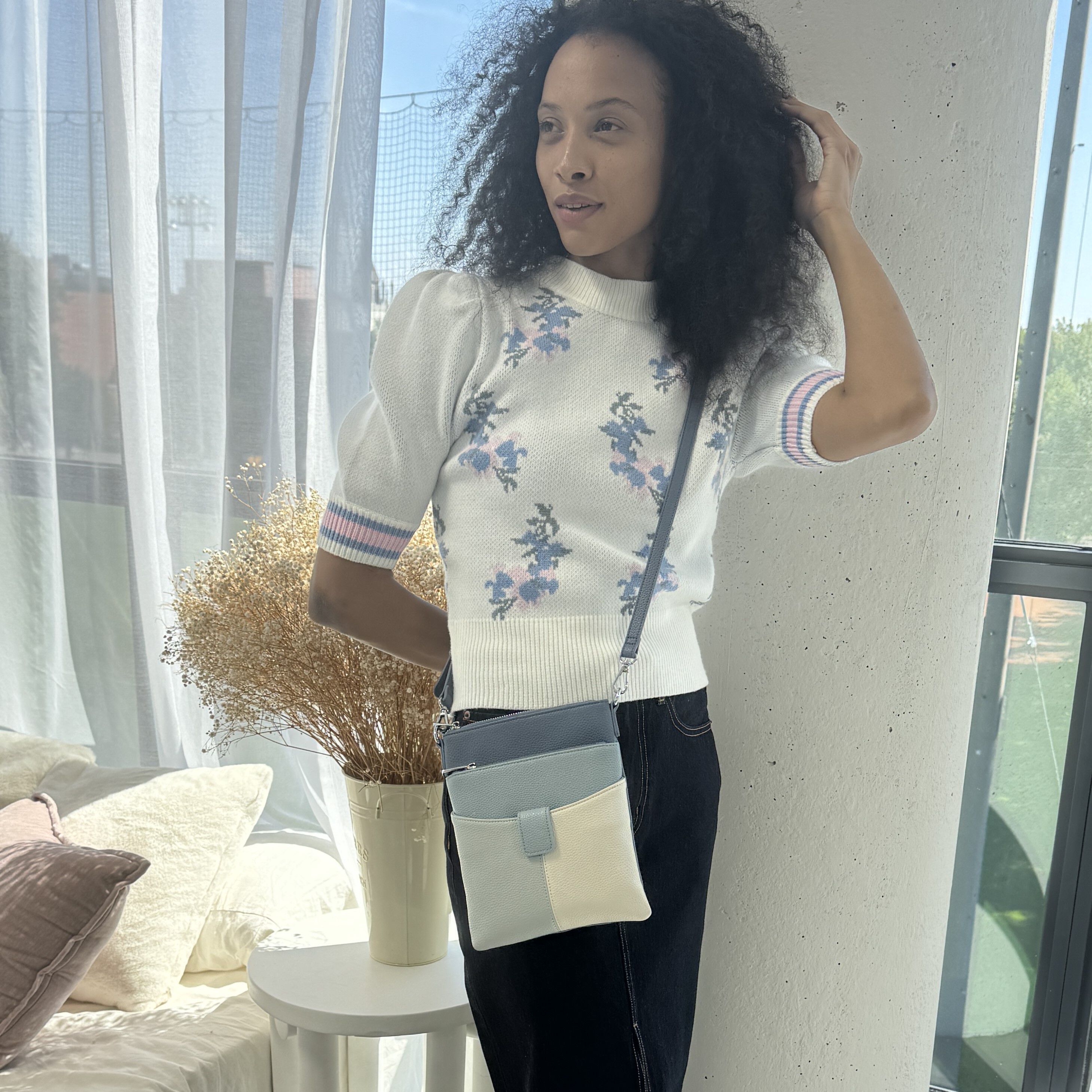 Cindy Triple Tone Vegan Leather Crossbody Bag